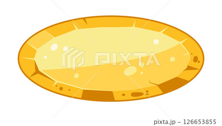 Golden gambling plate. Gold stone frame, golden gravel rock stone sign flat vector illustration. Cartoon stone game button Golden gambling plate. Gold stone frame, golden gravel rock stone sign flat vector illustration. Cartoon stone game button 126653855