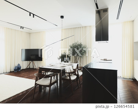 Exploring Modern Minimalist Living and Dining Space Featuring an Elegant and Chic Design 126654581