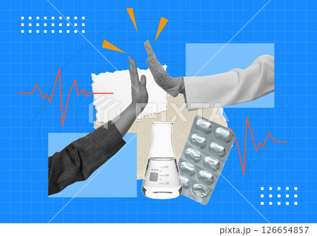 Health care response with hands and medical elements visualized. Vector illustration Health care response with hands and medical elements visualized. Vector illustration 126654857