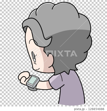 手首式の血圧計で血圧を測る高齢女性のイラスト 手首式の血圧計で血圧を測る高齢女性のイラスト 126654886