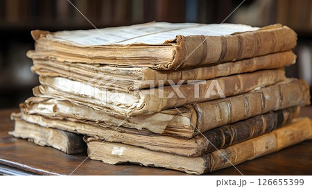 A Stack of Antique Books, Exploring the Beauty of Aged Literary Treasures 126655399
