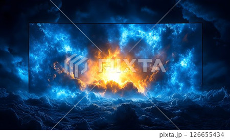 Immersive display showcasing a dynamic and vibrant celestial scene 126655434