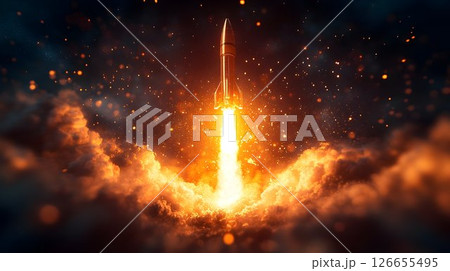 Spectacular Rocket Launch Igniting the Sky with Fiery Propulsion and Unstoppable Momentum 126655495