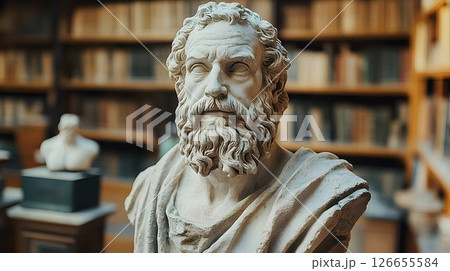 Ancient Wisdom, A Close-Up of a Classical Sculpture in a Library 126655584