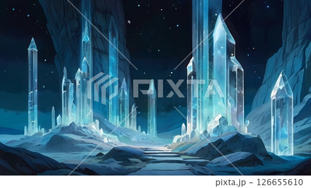 ファンタジーゲーム背景 キラキラ青い水晶の洞窟 風景 ファンタジーゲーム背景 キラキラ青い水晶の洞窟 風景 126655610