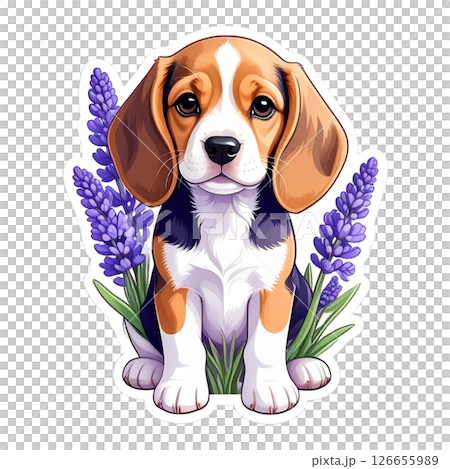 Lavender flower and beagle logo illustration 2 / flyer and poster material 126655989
