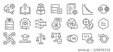 LLM training icon set. It includes prompt, code, ai, engineering, generated and more icons. 126656318