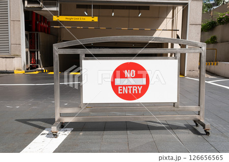 Singapore, Singapore - May 01, 2025: No entry sign in Orchard Road, Singapore with parking backdrop Singapore, Singapore - May 01, 2025: No entry sign in Orchard Road, Singapore with parking backdrop 126656565