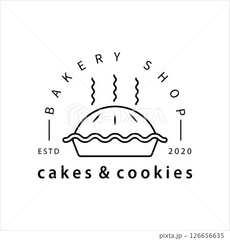 bakery shop logo line art vector illustration template icon design. cake and cookies or pie logo concept for business bakery logo 126656635