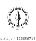 spear logo vintage vector illustration template icon design. head of spear weapon for spartan warrior concept symbol label emblem design with badge 126656714