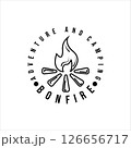 bonfire logo line art simple minimalist vector illustration template icon design. camping activity at night concept symbol 126656717