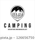 camping logo line art vector illustration template icon design. adventure and wanderlust concept with vintage night at forest and mountain place 126656750
