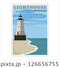lighthouse vintage poster vector illustration background template design. national park of island summer concept with lighthouse poster 126656755
