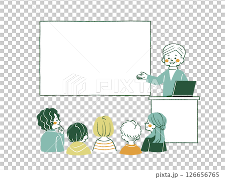 A man giving an explanation using a screen or whiteboard - 4 colors A man giving an explanation using a screen or whiteboard - 4 colors 126656765
