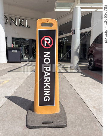 No parking sign positioned outside commercial establishment in Penang, Malaysia No parking sign positioned outside commercial establishment in Penang, Malaysia 126656788