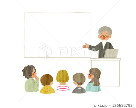 スクリーンやホワイトボードを使って説明をする男性-ガッシュ 126656792