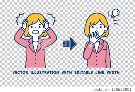 向量圖的一位女性辦公室職員想出了解決失敗的方法_線寬可以編輯 向量圖的一位女性辦公室職員想出了解決失敗的方法_線寬可以編輯 126656801