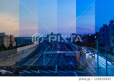 日没前の首都高速埼玉新都心線の交通【6分割表示】 日没前の首都高速埼玉新都心線の交通【6分割表示】 126656885