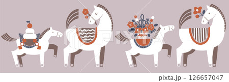午年年賀状イラスト素材セット（馬の親子と華やかなお正月) 126657047