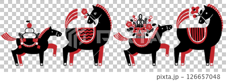 Year of the Horse New Year's Card Illustration Set (Parent and Child Horses and a Festive New Year) 126657048