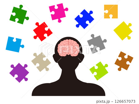人間の脳といろんな形のパズルピース 人間の脳といろんな形のパズルピース 126657073