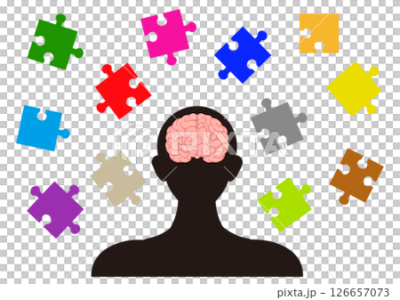 人間の脳といろんな形のパズルピース 人間の脳といろんな形のパズルピース 126657073