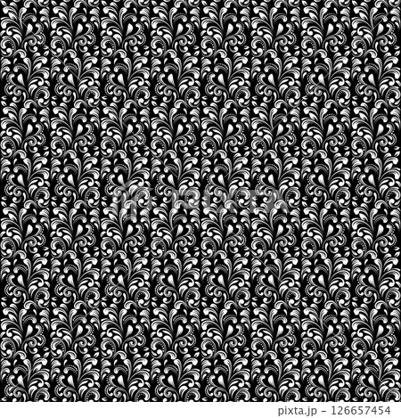 Flower pattern. Seamless white and black ornament. Graphic vector background. 126657454