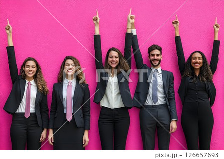 Diverse group of professional business people celebrating success together 126657693