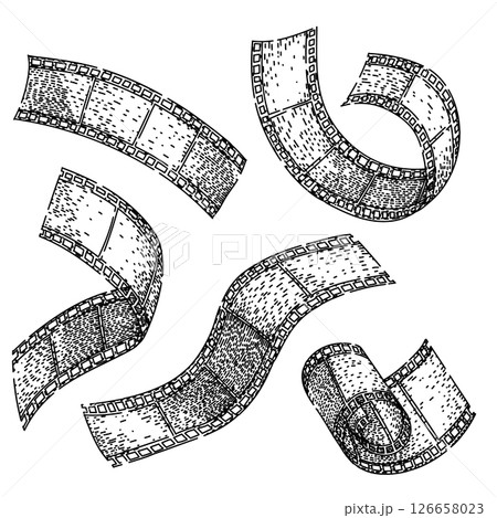film reel set sketch hand drawn vector 126658023