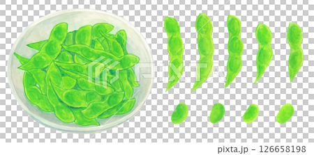 Analog watercolor illustration of edamame pods and beans on a plate 126658198