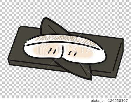 和食の笹の葉と焼き魚の手描きイラスト(黒 和食の笹の葉と焼き魚の手描きイラスト(黒 126658507