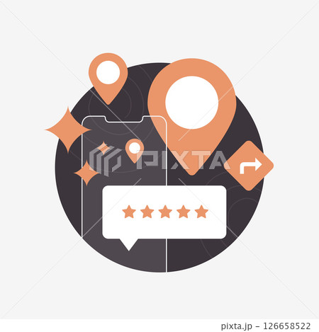 Local business reviews - customer feedback marketing. Local SEO for business, search marketing strategy, improve local rankings. Digital marketing and online presence vector illustration 126658522