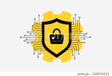 Secure online transactions with encryption, e-commerce credit card fraud prevention and online digital transaction security. E-commerce business data security protection isolated vector illustration 126658523