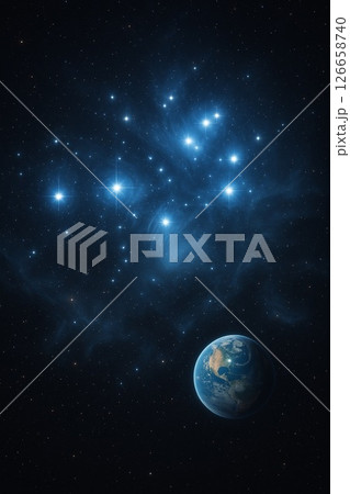 天の川銀河と太陽系の星|広い宇宙に浮かぶ美しい地球|天体観測|イラスト 天の川銀河と太陽系の星|広い宇宙に浮かぶ美しい地球|天体観測|イラスト 126658740