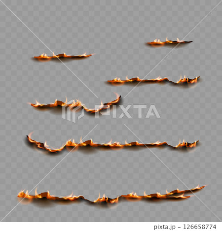 Realistic Burning Paper Edges Isolated Set with Flames Vector Realistic Burning Paper Edges Isolated Set with Flames Vector 126658774