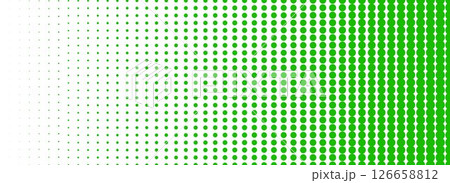 Green halftone gradient texture. Vanishing cartoon polka dot background. Repeated dotted gradation pattern. Fading comic pop art overlay backdrop. Rasterized halfton patern effect wallpaper. Vector 126658812