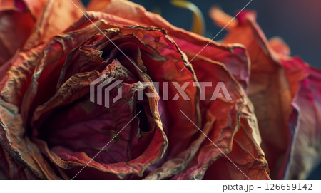 Dried red rose flower pattern which has withered or lacks water botanical background 126659142