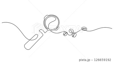 portafilter and coffee beans one line continuous 126659192