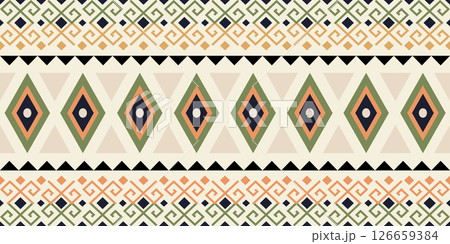 African-inspired border geometric pattern designs in earthy tones,beige,brown,orange,green,black. symmetrical arrangement cultural heritage. Ideal for textiles,backgrounds,invitations,poster 126659384