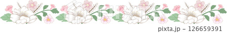 Delicate floral border,pasterl floral white and pink blossoms,green leaves,subtle detailing,invitations,cards,wedding,decorative 126659391