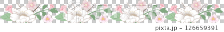 Delicate floral border,pasterl floral white and pink blossoms,green leaves,subtle detailing,invitations,cards,wedding,decorative 126659391