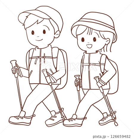登山する若い男女(線画) 登山する若い男女(線画) 126659482