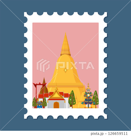 Thai Temple Illustration on Postage Stamp Design 126659511