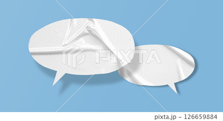 White speech bubble crumpled paper isolated on light blue background White speech bubble crumpled paper isolated on light blue background 126659884