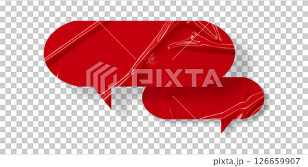 Red speech bubble crumpled paper isolated on transparent background 126659907