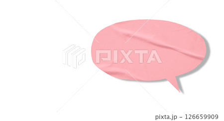 Pink speech bubble crumpled paper isolated on transparent background 126659909