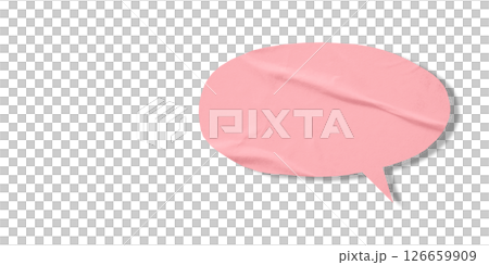 Pink speech bubble crumpled paper isolated on transparent background 126659909