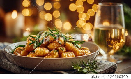 Rosemary Gnocchi with White Wine Festive Dinner 126660300