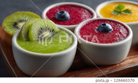 Colorful Fruit Smoothies in Bowls 126660370