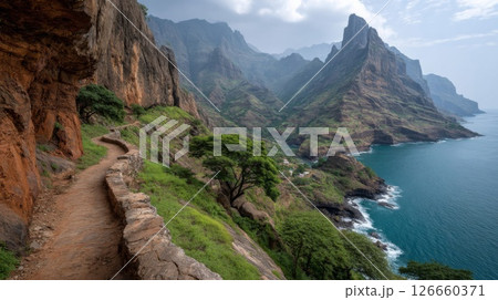 Coastal Mountain Hiking Trail with Ocean View 126660371